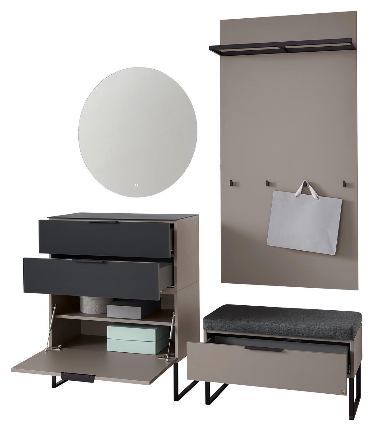 GARDEROBE 5-teilig  in 180/202/40 cm  - Dunkelgrau/Grau, Design, Glas/Holzwerkstoff (180/202/40cm) - Musterring