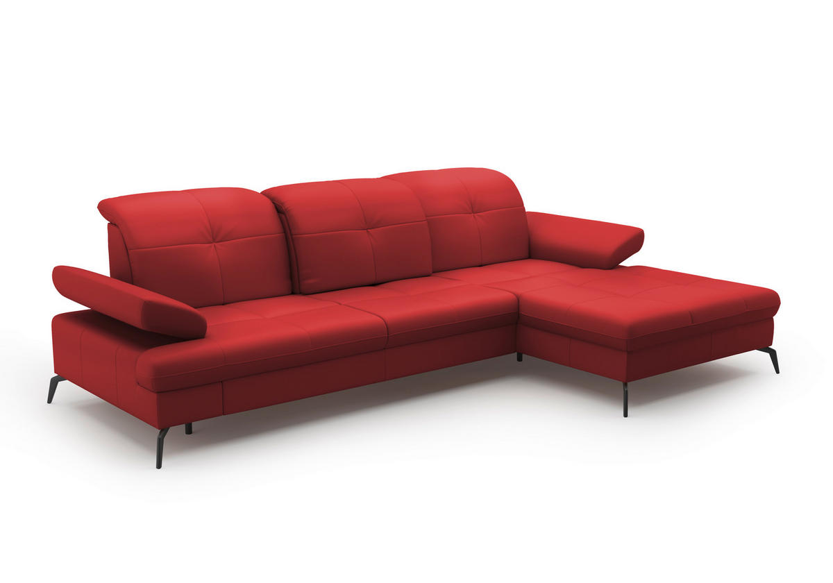 ECKSOFA in Echtleder Rot  - Rot/Schwarz, Konventionell, Leder/Metall (279/185cm) - Sit & More