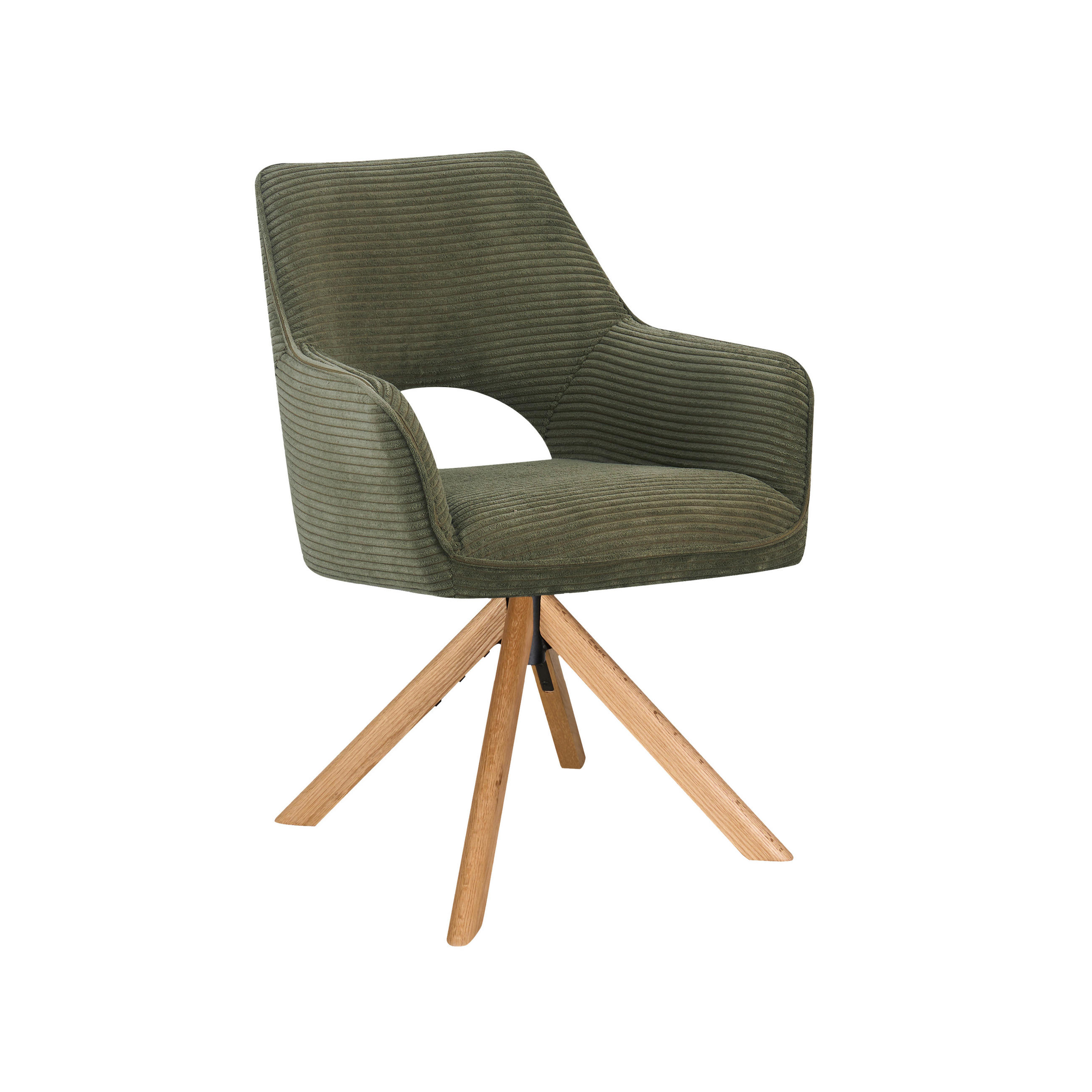 ARMLEHNSTUHL  Sitzfläche 360° drehbar, inklusive Armlehnen Cord  Grün, Eichefarben  - Eichefarben/Grün, Design, Holz/Textil (60/85/63cm) - Hom`in