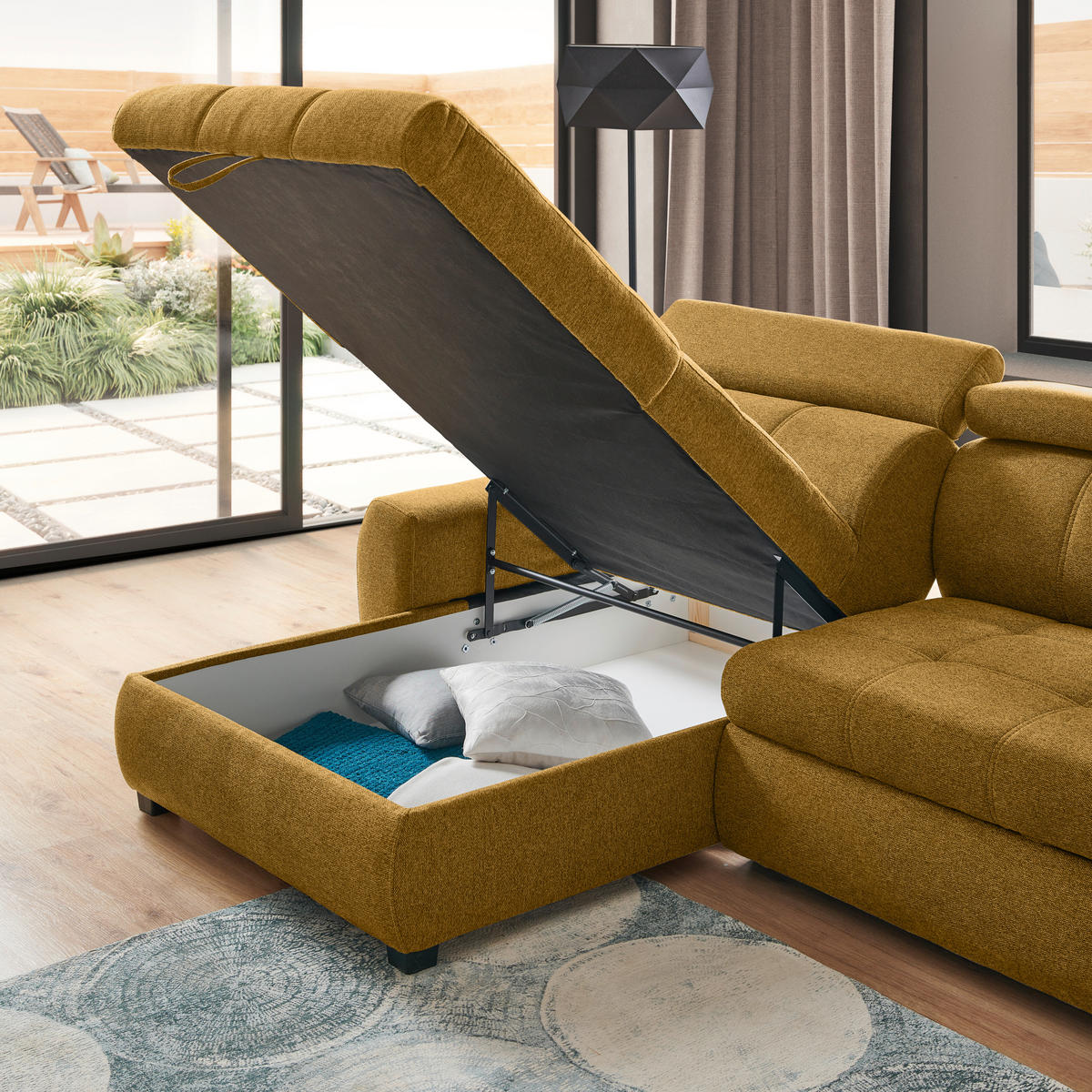ECKSOFA in Velours Gelb  - Chromfarben/Gelb, Design, Kunststoff/Textil (173/276cm) - Stylife