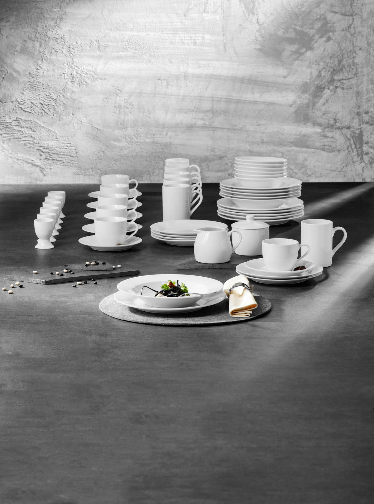 KOMBINOVANÝ SERVIS, 50-dielne, porcelán - biela, Basics, keramika - Novel