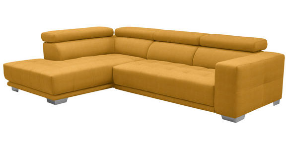 ECKSOFA in Mikrofaser Dunkelgelb  - Chromfarben/Dunkelgelb, Design, Textil/Metall (207/301cm) - Xora