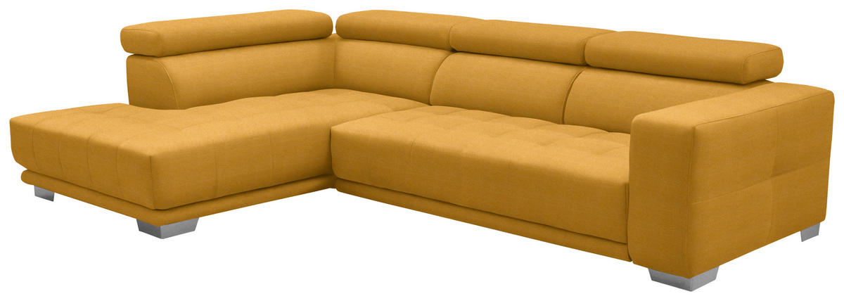 ECKSOFA in Mikrofaser Dunkelgelb  - Chromfarben/Dunkelgelb, Design, Textil/Metall (207/301cm) - Xora