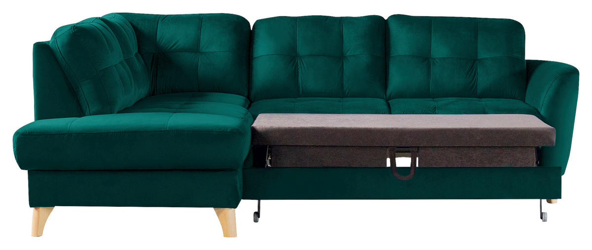 ECKSOFA Petrol Samt  - Buchefarben/Petrol, Design, Holz/Textil (190/236cm) - Livetastic