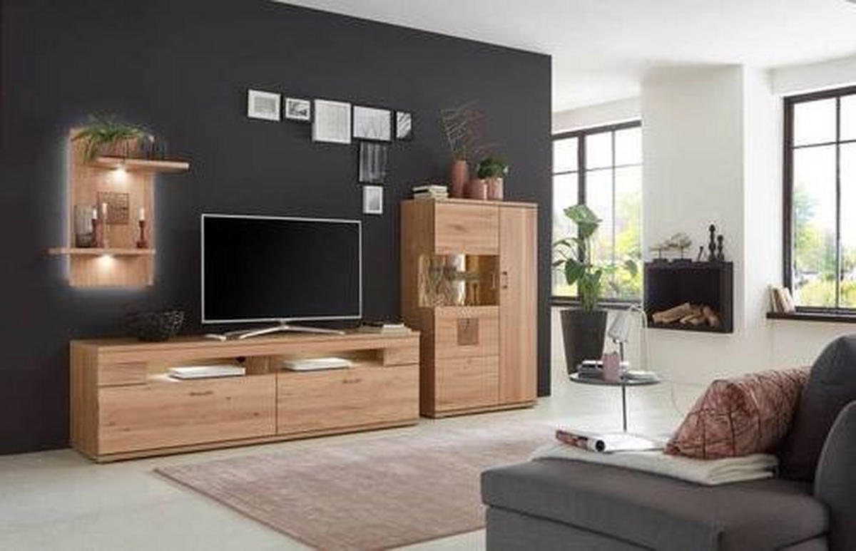 WOHNWAND  in Alteiche  317,1/171/50,2 cm  - Alteiche/Silberfarben, KONVENTIONELL, Glas/Holz (317,1/171/50,2cm) - Livetastic