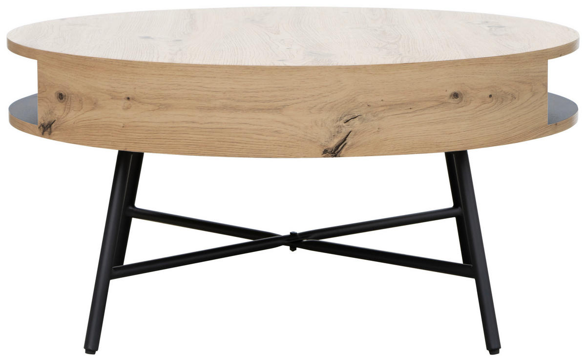 COUCHTISCH 80/80/38 cm rund Schwarz, Eichefarben  - Eichefarben/Schwarz, Design, Holzwerkstoff/Metall (80/80/38cm) - Carryhome