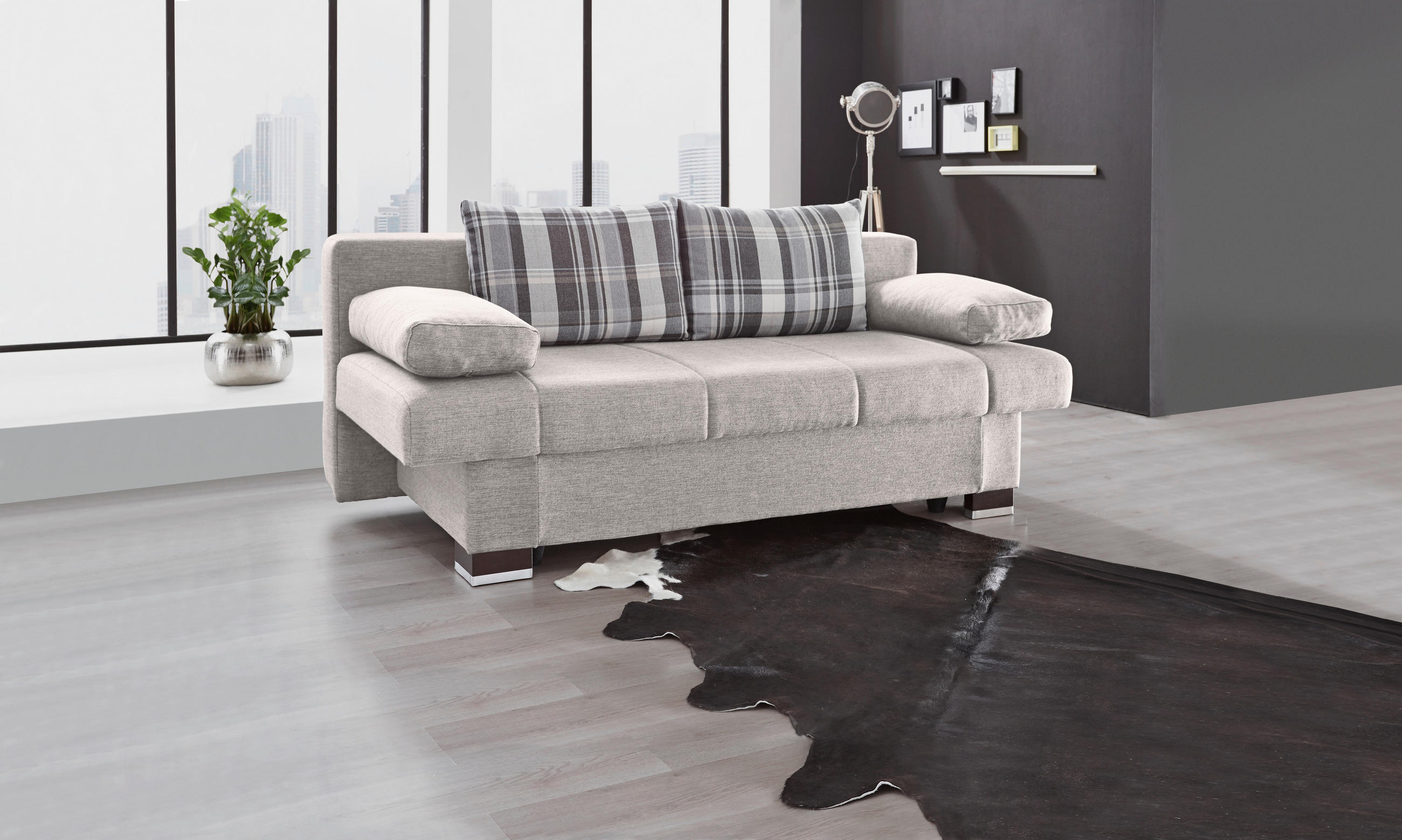 SCHLAFSOFA Helen  mit Stoffauswahl, Schlafen auf Sitzhöhe, Rücken echt Hellgrau  - Wengefarben/Hellgrau, KONVENTIONELL, Holz/Textil (200/80/94cm) - Novel