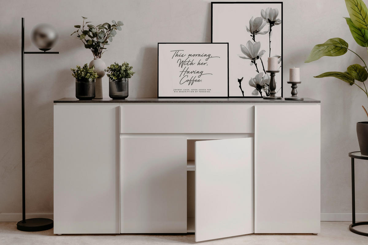 SIDEBOARD  in 177,5/92/40 cm  - Chromfarben/Weiß Hochglanz, Design, Holzwerkstoff/Kunststoff (177,5/92/40cm) - Livetastic
