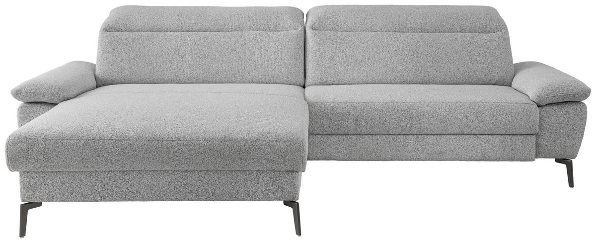 ECKSOFA CANCELLI Hellgrau Struktur Zierkissen, Kopfteilverstellung  - Hellgrau/Schwarz, KONVENTIONELL, Textil/Metall (178/300cm) - Livetastic