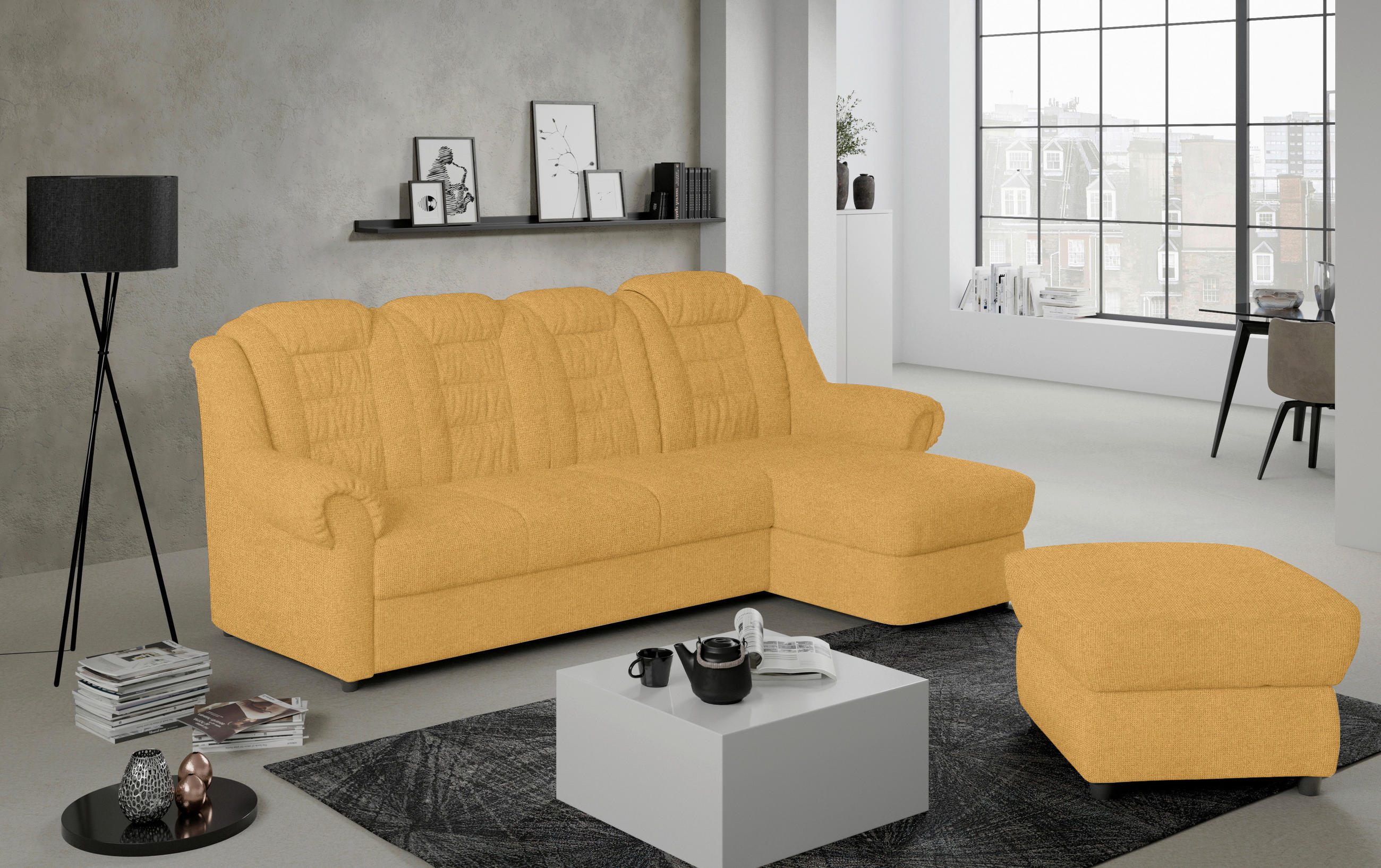 ECKSOFA in Chenille Gelb - Gelb/Schwarz, Konventionell, Kunststoff/Textil (262/165cm) - Livetastic