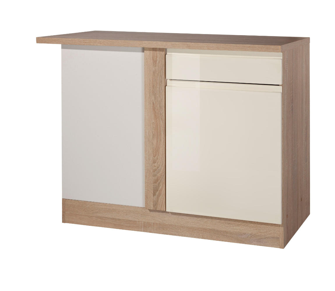 Eckunterschrank Cardiff 110 cm Creme/Eiche 1 Tür