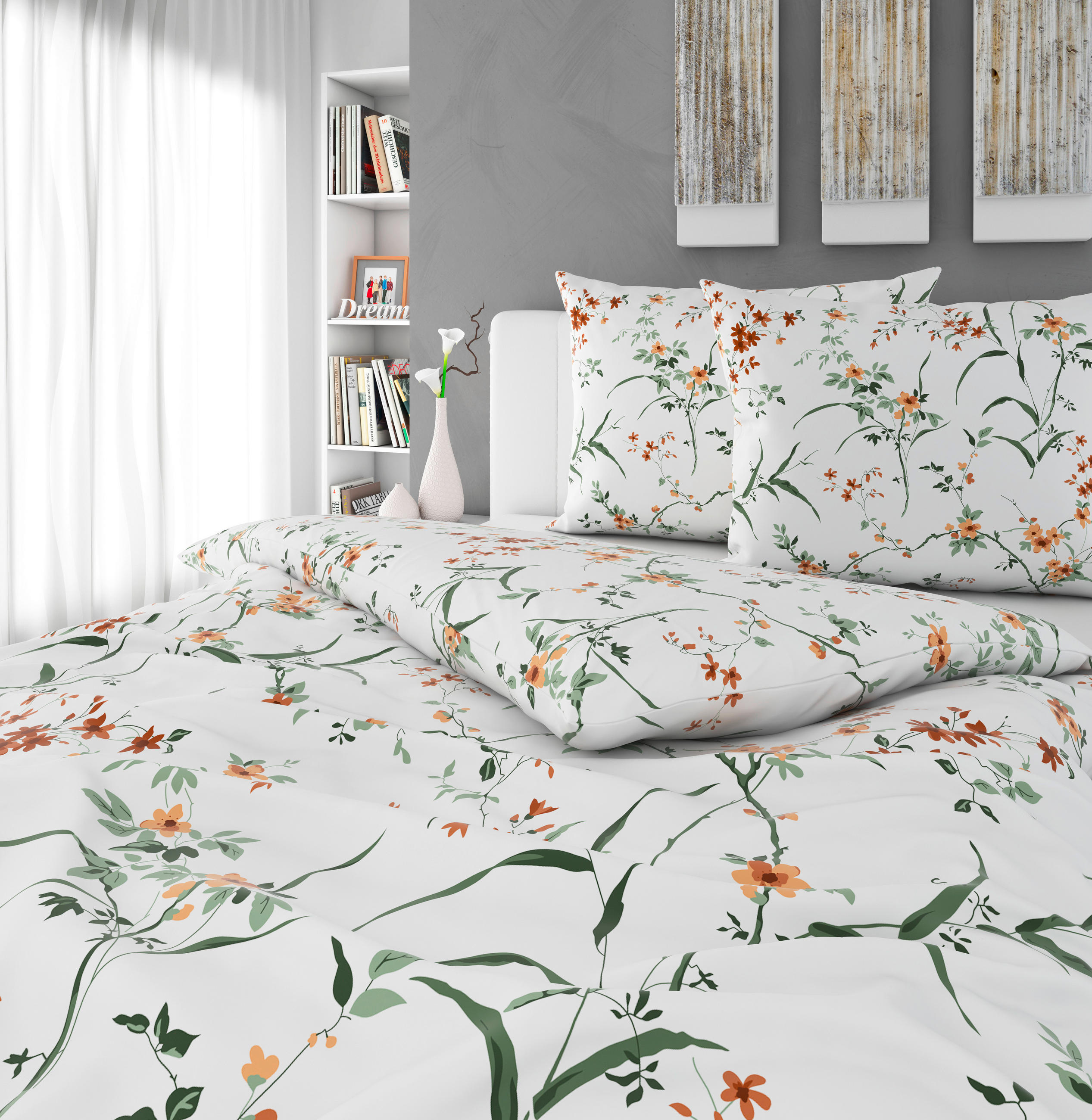 POSTELJINA 200/200 cm FLOWERS - zelena/smeđa, Konvencionalno, tekstil (200/200cm) - Esposa
