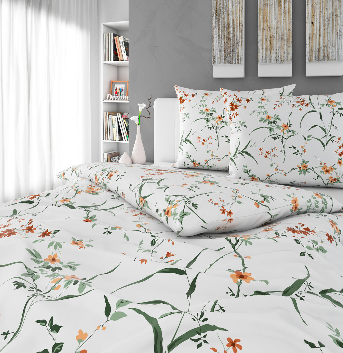 POSTELJINA FLOWERS 200/200 cm saten braon, zelena  - zelena/braon, Konvencionalno, tekstil (200/200cm) - Esposa