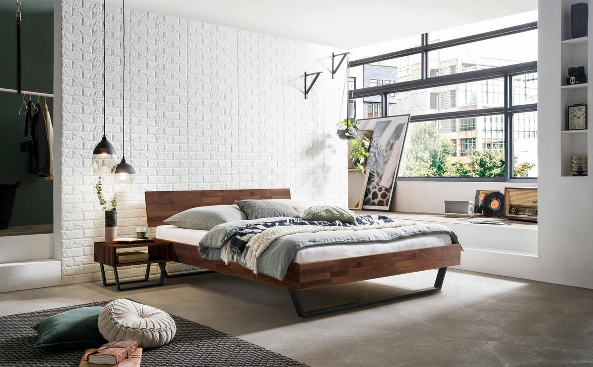 BETT 140/200 cm  in Nussbaumfarben  - Nussbaumfarben/Schwarz, Design, Holz/Metall (140/200cm) - Hasena