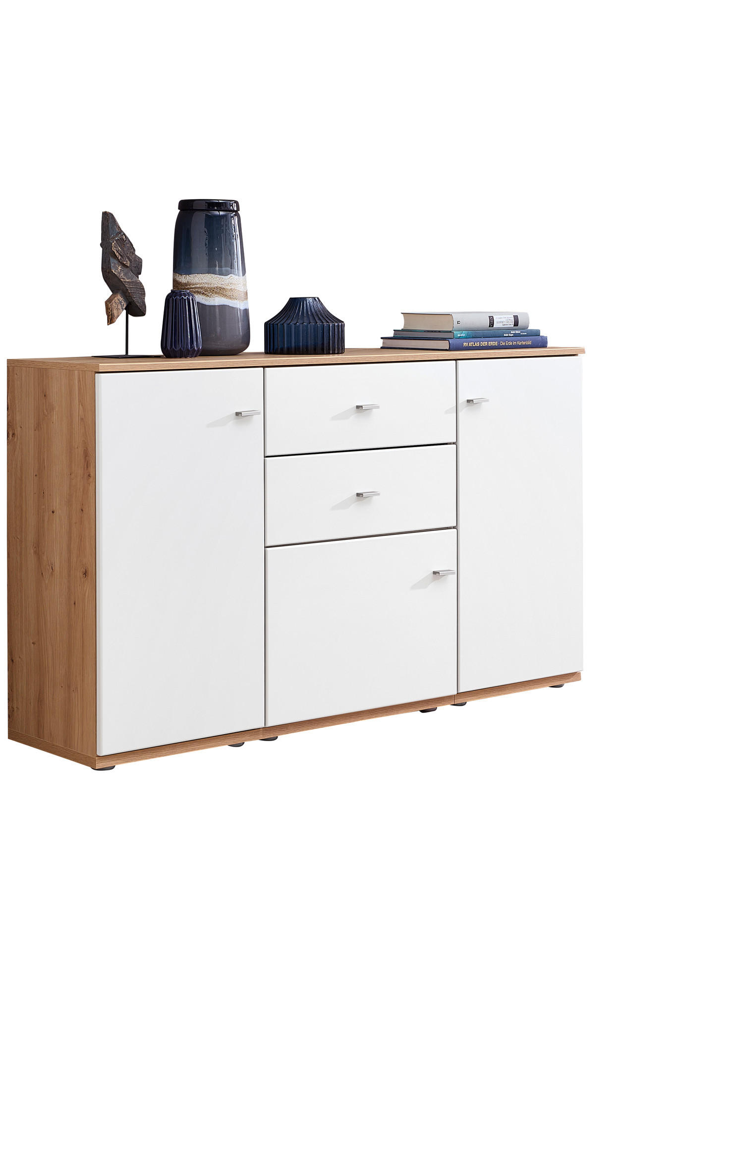 SIDEBOARD Weiß, Alteiche  150/90/40 cm  - Alteiche/Schwarz, KONVENTIONELL, Holzwerkstoff/Kunststoff (150/90/40cm) - Venda