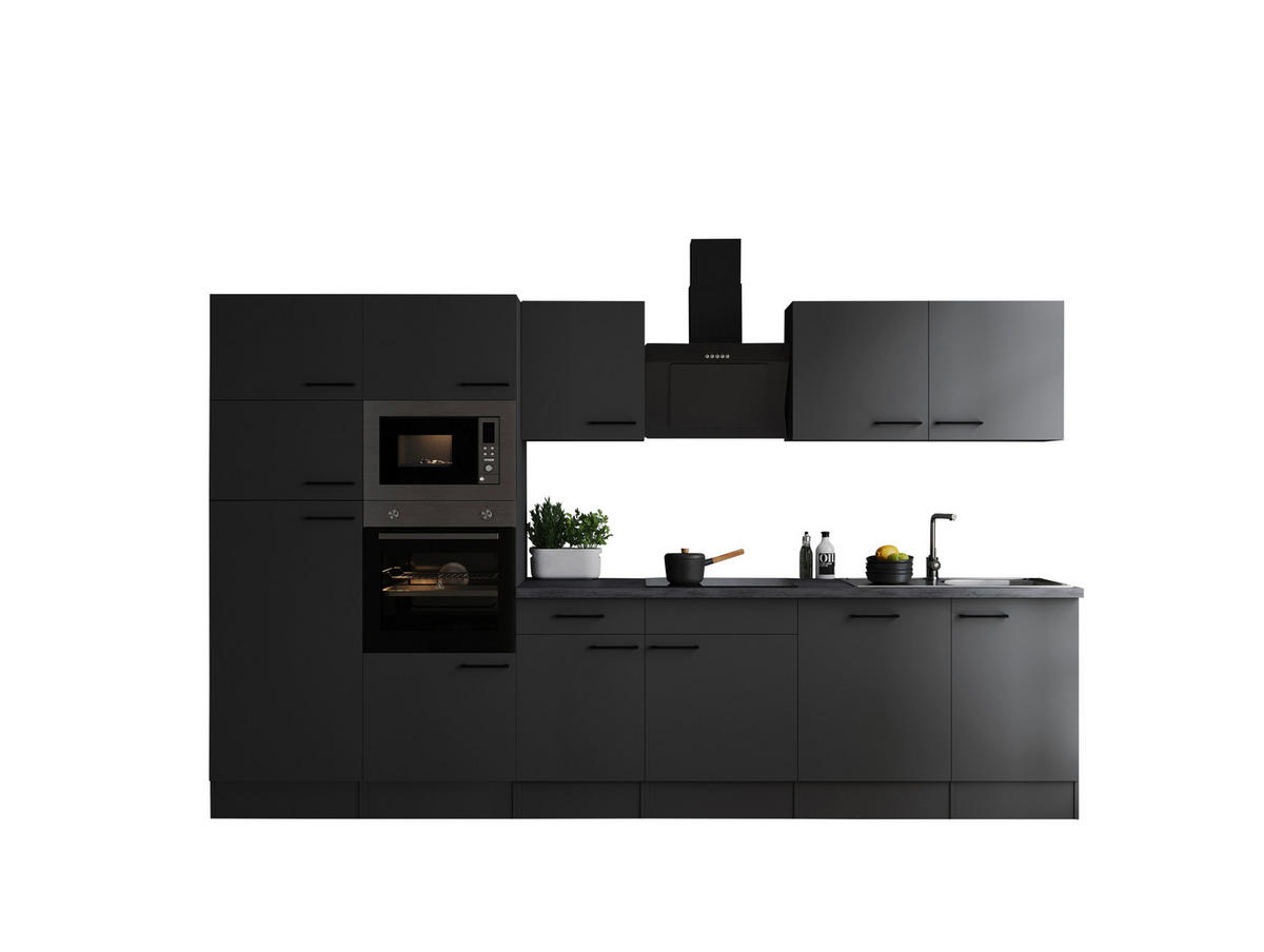 KÜCHENBLOCK 340 cm   in Dunkelgrau  - Dunkelgrau/Schwarz, Design, Holzwerkstoff/Metall (340cm) - Respekta