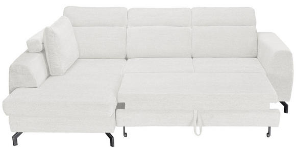 ECKSOFA Weiß Chenille Zierkissen, Bettkasten, Schlaffunktion, Rücken echt, Kopfteilverstellung, Liegefläche im Originalstoff  - Schwarz/Weiß, KONVENTIONELL, Textil/Metall (185/266cm) - Carryhome