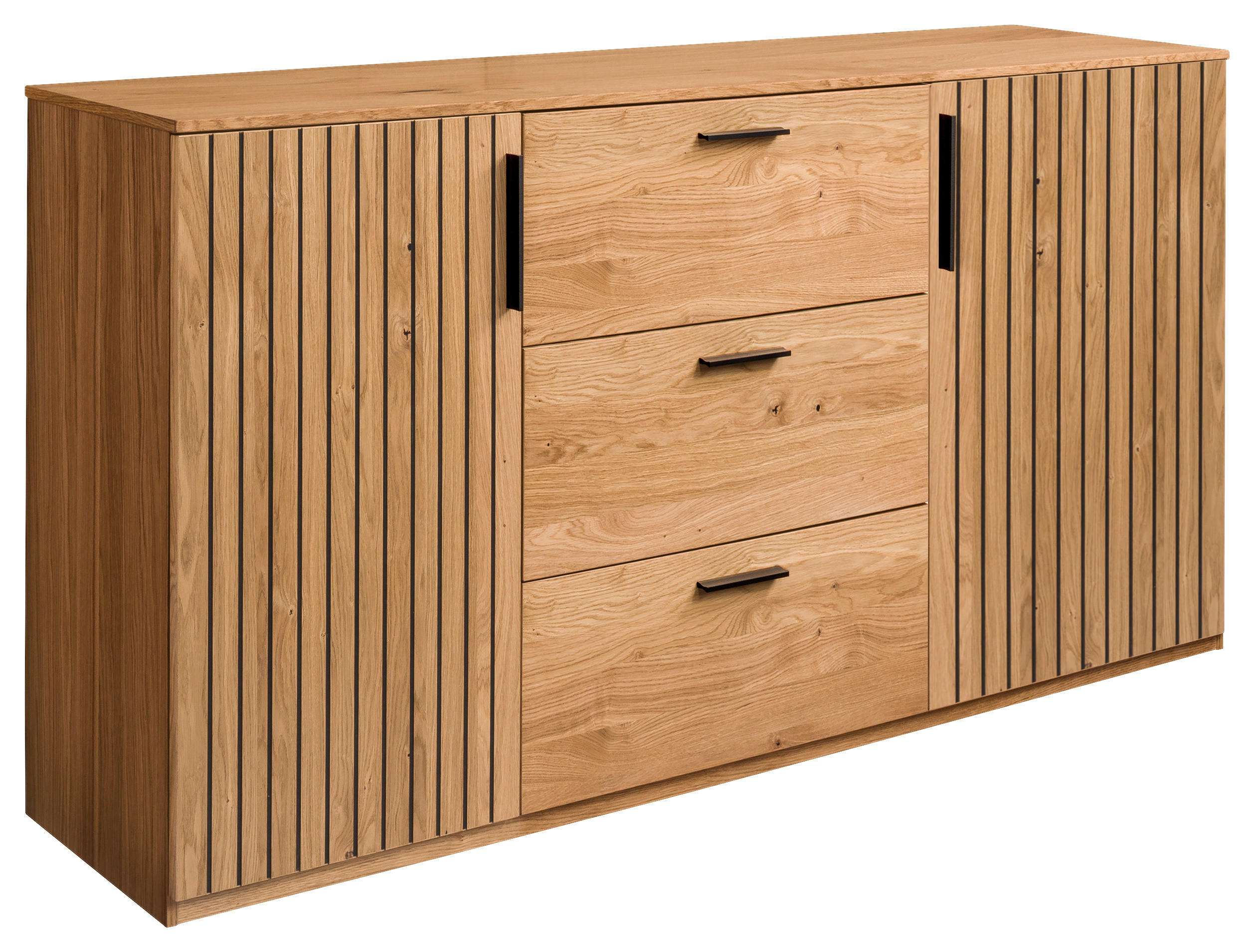 KOMODA, dub, farba duba, 147/94/42 cm - čierna/farba duba, Lifestyle, drevo/kompozitné drevo (147/94/42cm) - Linea Natura