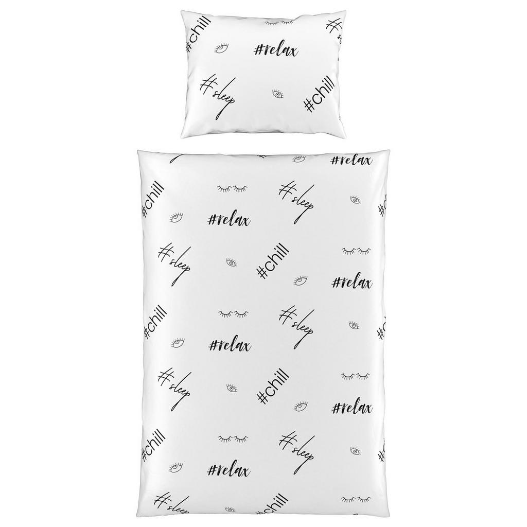 Mikro-Satin Bettwäsche 140x200 cm Elenor Grau Schriftzug