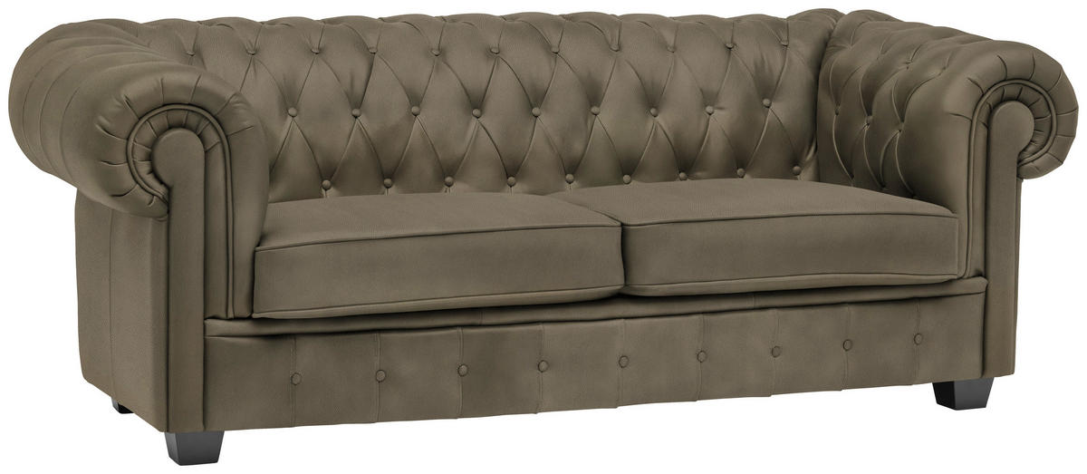 CHESTERFIELD-SOFA in Lederlook Schlammfarben  - Wengefarben/Schlammfarben, Lifestyle, Holz/Textil (206/76,5/96cm) - Landscape