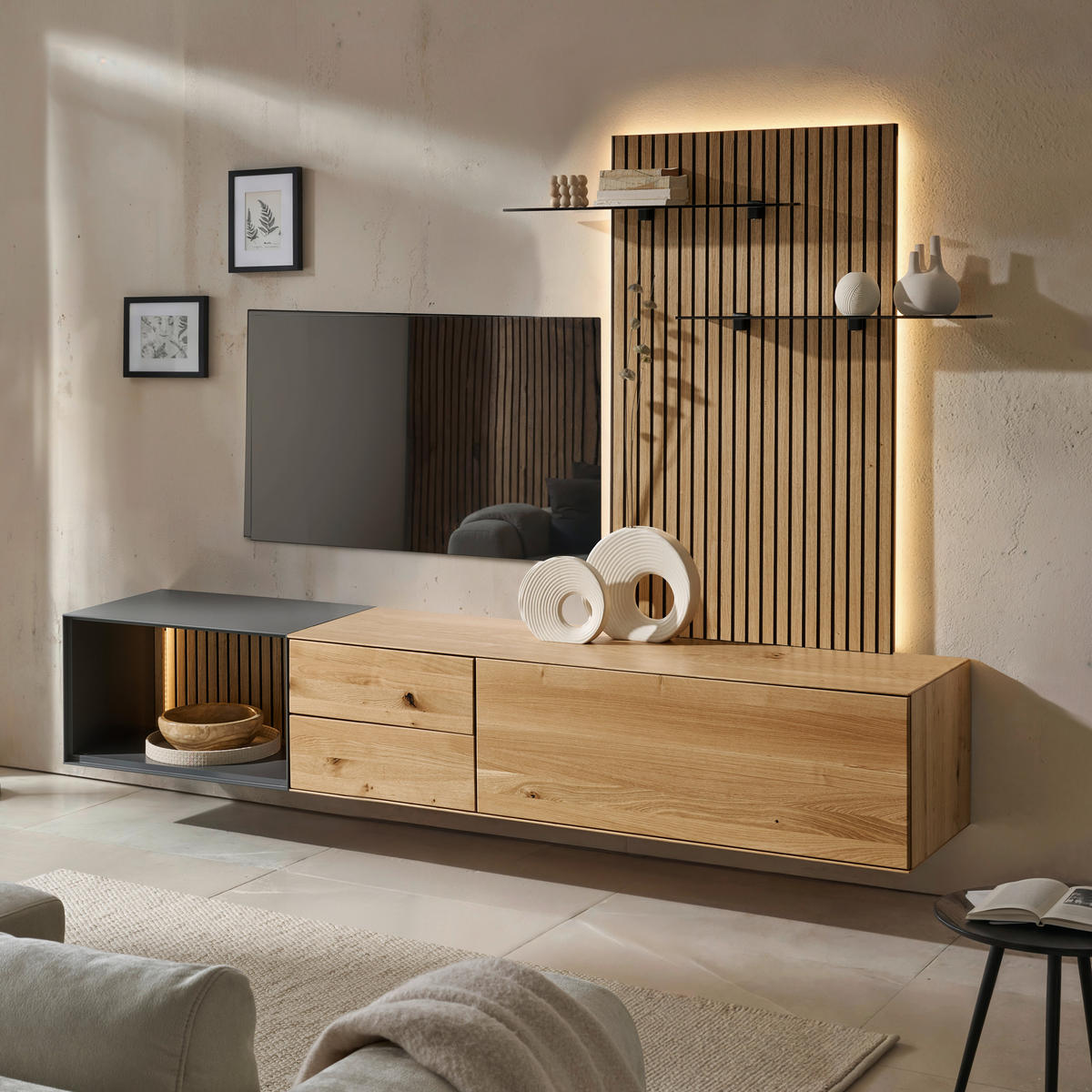 WANDPANEEL Eichefarben  80(130)/160/28 cm  - Eichefarben, Design, Glas/Holz (80(130)/160/28cm) - Dieter Knoll