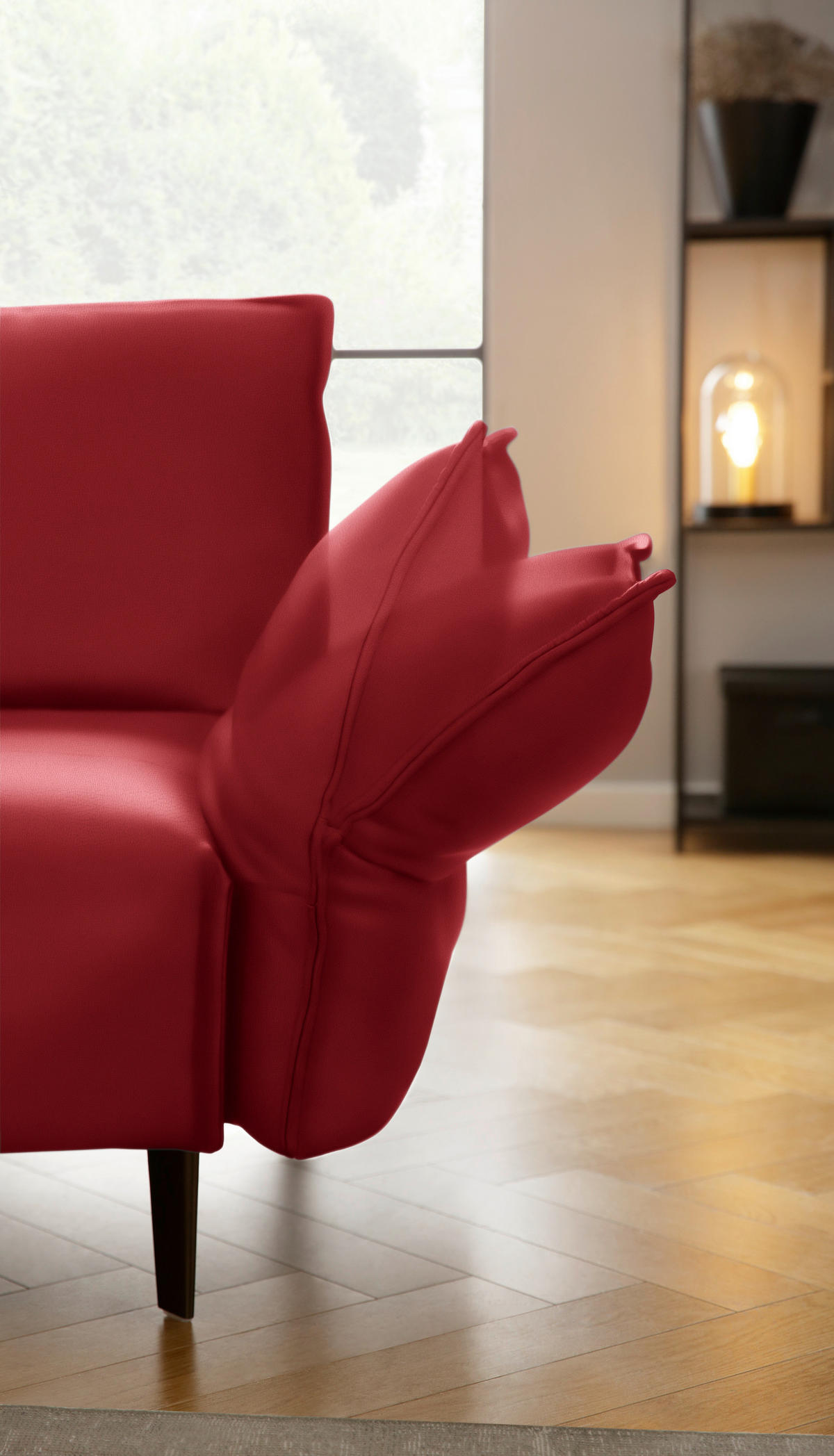 ECKSOFA in Echtleder Rot  272/340 cm  - Rot/Schwarz, Design, Leder/Metall (272/340cm) - W.Schillig
