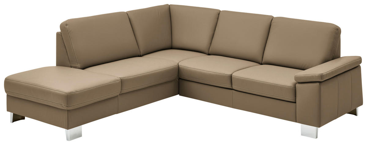 ECKSOFA  in Echtleder Cappuccino  235/248 cm  - Alufarben/Cappuccino, Design, Leder/Metall (235/248cm) - Beldomo Premium
