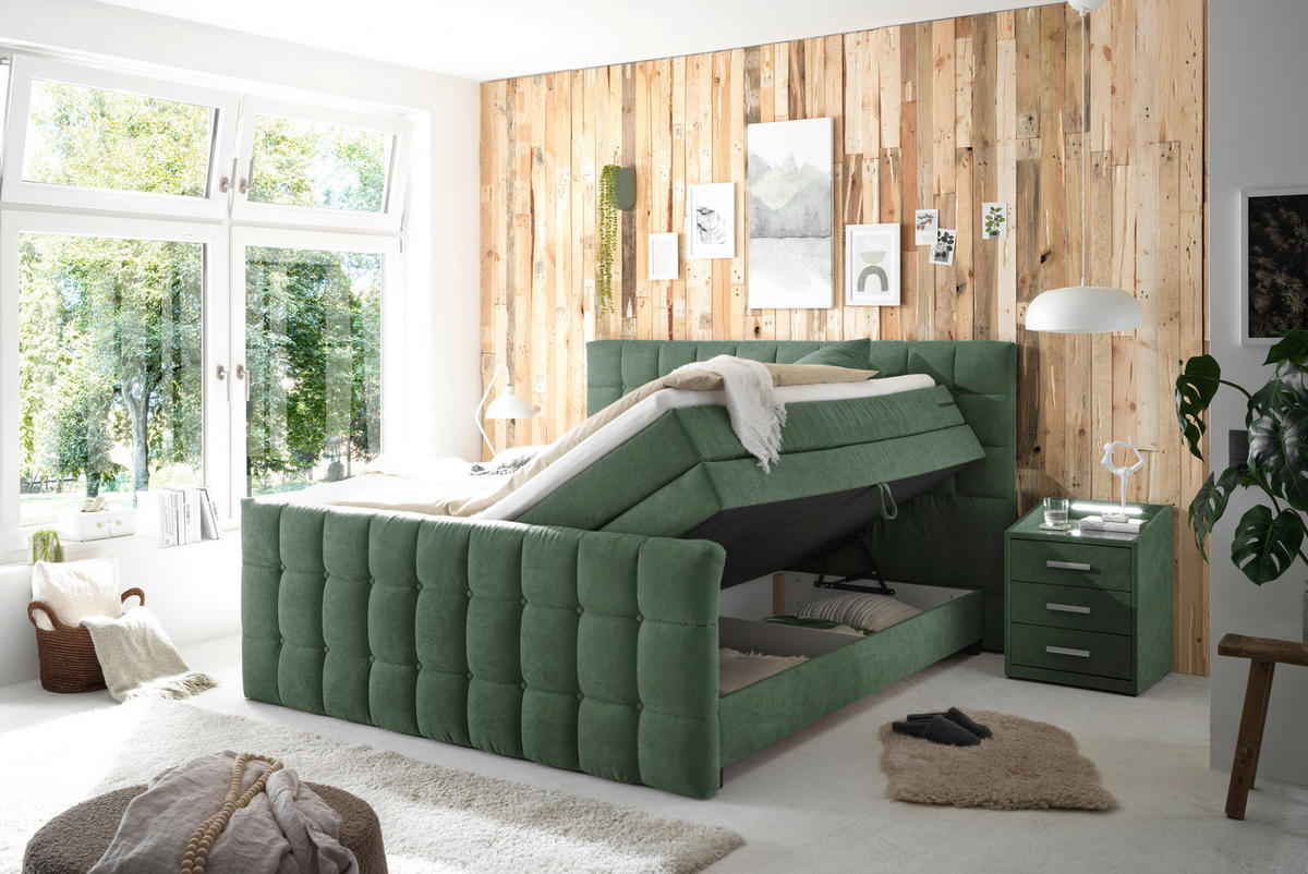 BOXSPRINGBETT 180/200 cm  in Olivgrün  - Schwarz/Olivgrün, Modern, Holzwerkstoff/Kunststoff (180/200cm) - MID.YOU