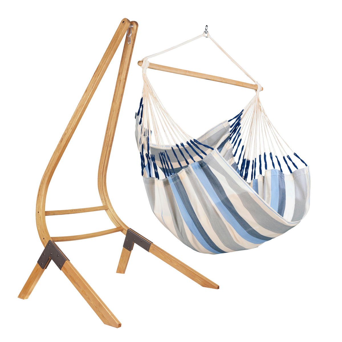 HÄNGESESSEL comfort outdoor 110/160/180 cm  - Weiß/Dunkelblau, KONVENTIONELL, Holz/Textil (110/160/180cm) - La Siesta