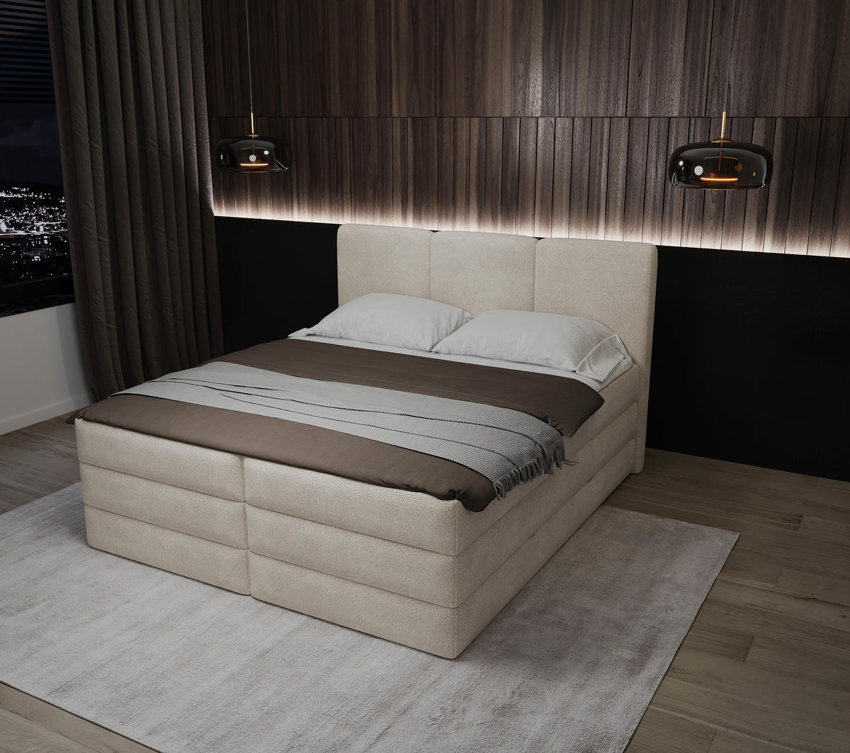 KONTINENTALSÄNG 160/200 cm  i cremefärgad  - svart/cremefärgad, Modern, trämaterial/trä (160/200cm) - MID.YOU