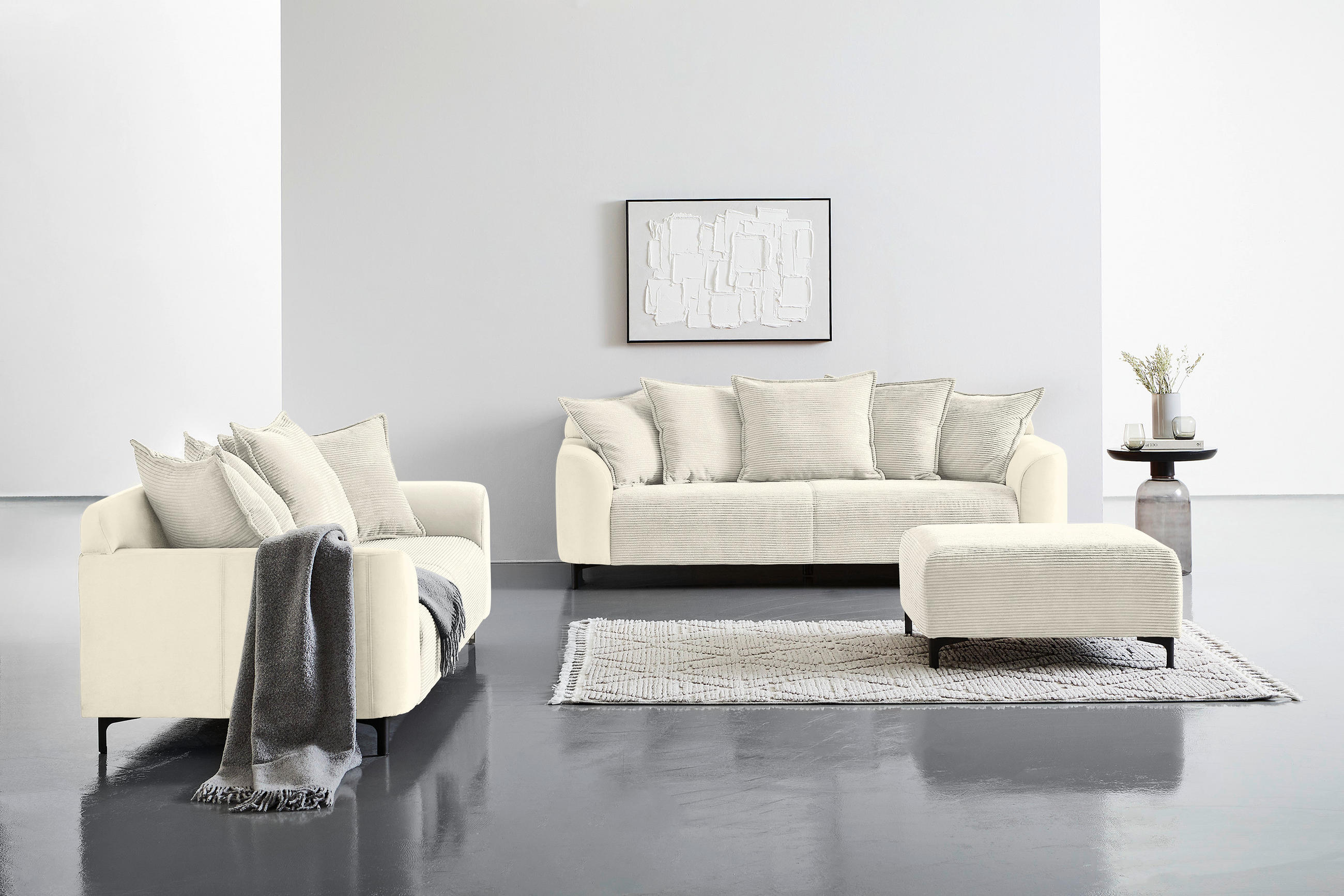 2,5-SITZER in Cord, Velours Beige  - Beige/Schwarz, Konventionell, Textil/Metall (200/84/99cm) - Carryhome