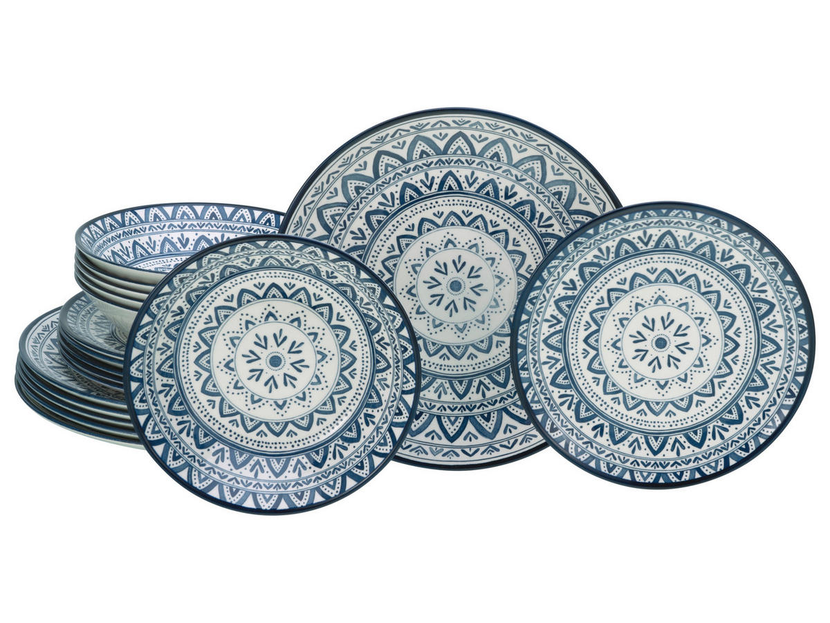 TAFELSERVICE Blau, Multicolor, Weiß Mexico Blue 18-teilig  - Blau/Multicolor, Basics, Keramik - Creatable
