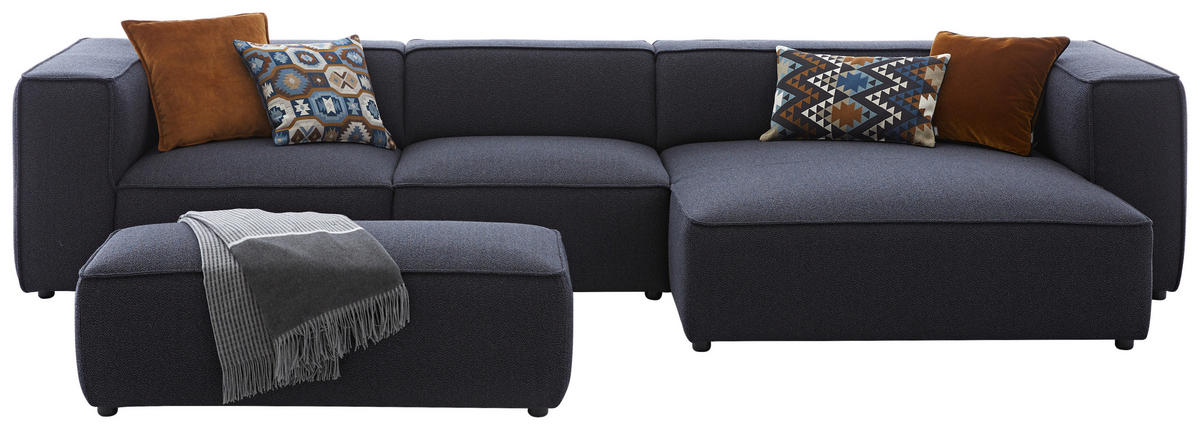 ECKSOFA in Flachgewebe Dunkelblau  - Schwarz/Dunkelblau, Design, Kunststoff/Textil (341/164cm) - W.Schillig