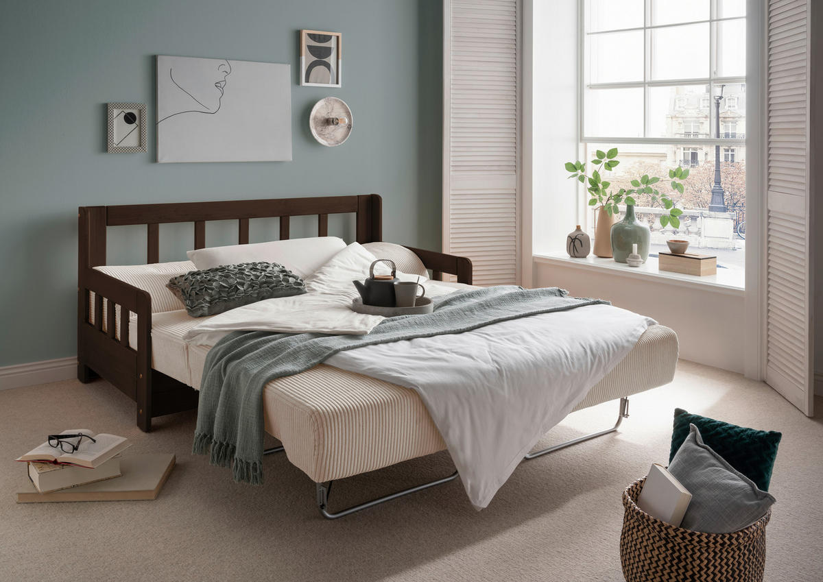 SCHLAFSOFA in Textil Nussbaumfarben, Beige  - Beige/Nussbaumfarben, Modern, Holz/Textil (154/88/90cm) - Livetastic
