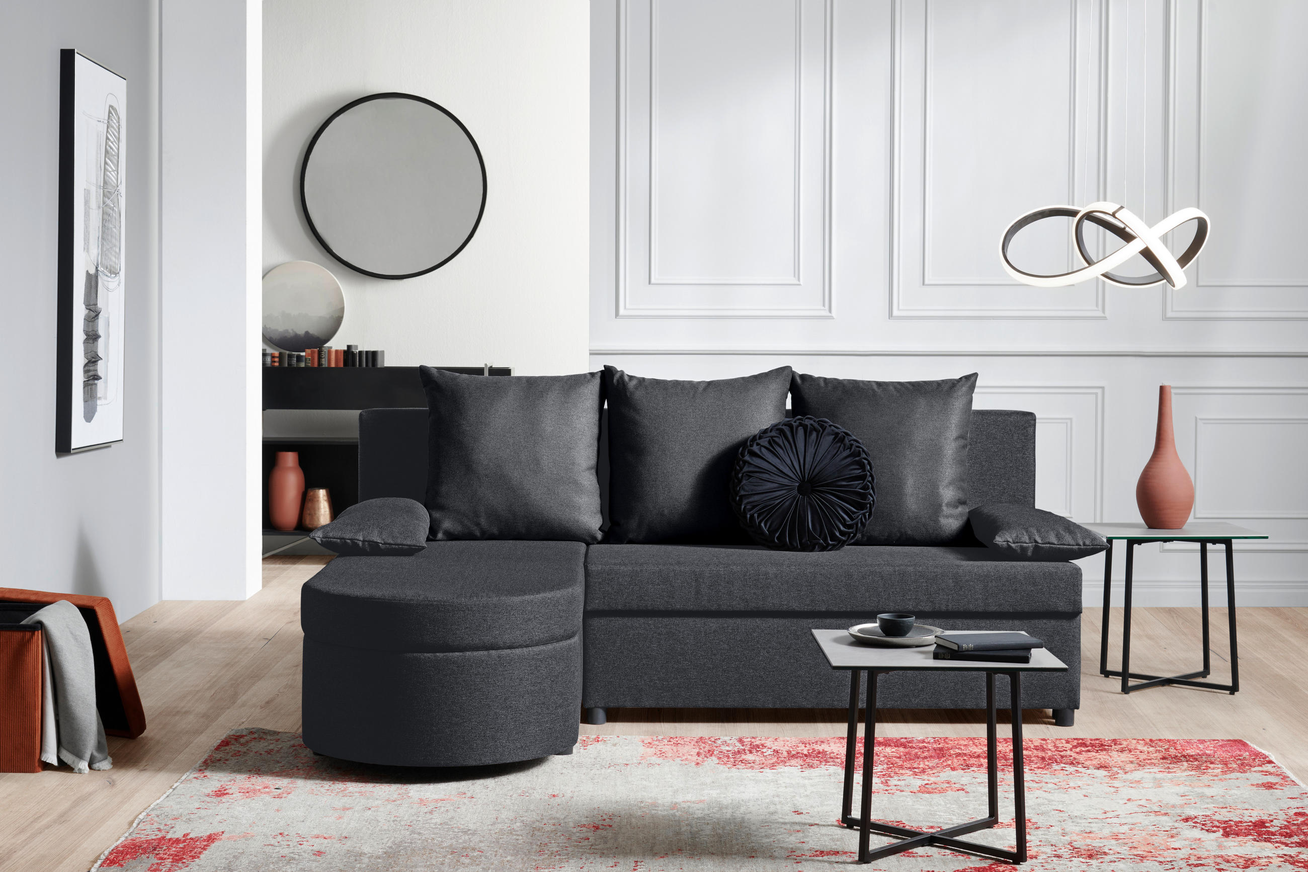 ECKSOFA Graphitfarben Webstoff  - Anthrazit/Schwarz, KONVENTIONELL, Kunststoff/Textil (159/196cm) - Ti'me