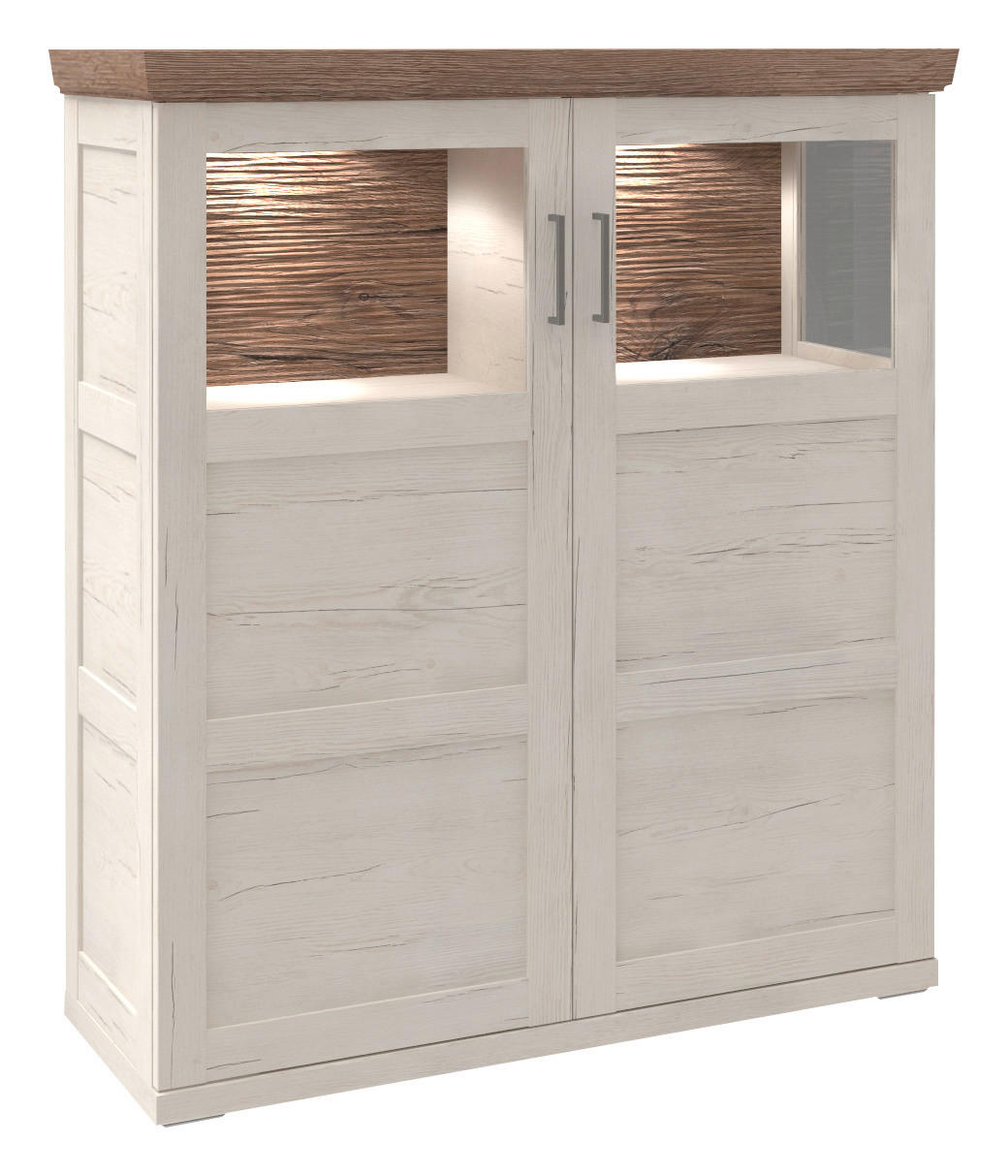 HIGHBOARD Weiß, Eichefarben, Pinienfarben Einlegeboden - Chromfarben/Eichefarben, LIFESTYLE, Glas/Holzwerkstoff (115,1/128,7/42,2cm) - Landscape