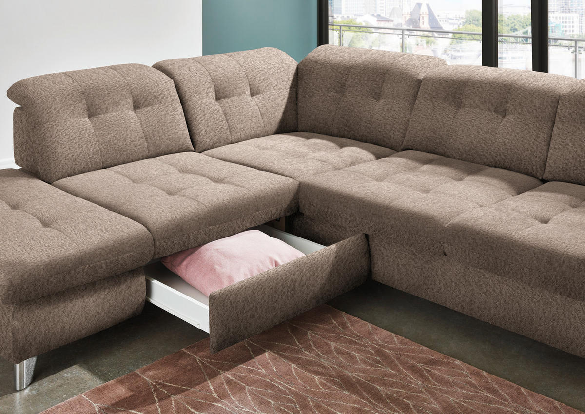 ECKSOFA in Chenille Hellbraun  - Chromfarben/Hellbraun, Design, Textil/Metall (260/310cm) - Beldomo Speed