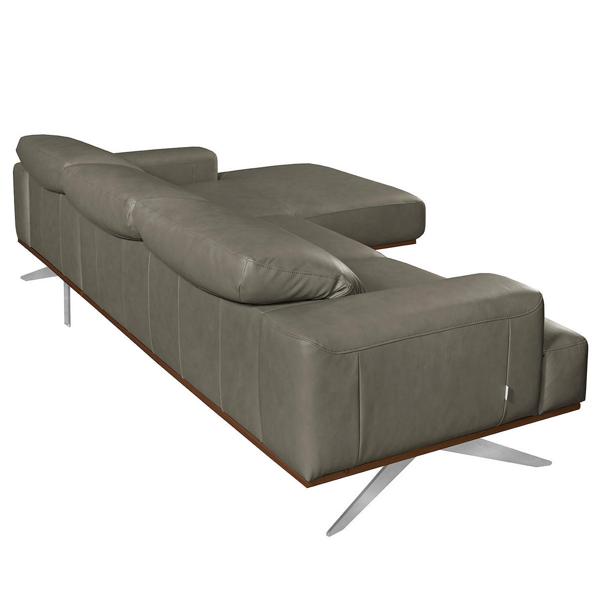 ECKSOFA Grau Echtleder Rücken echt, Kopfteilverstellung  - Chromfarben/Grau, Design, Leder/Metall (295/187cm) - Livetastic
