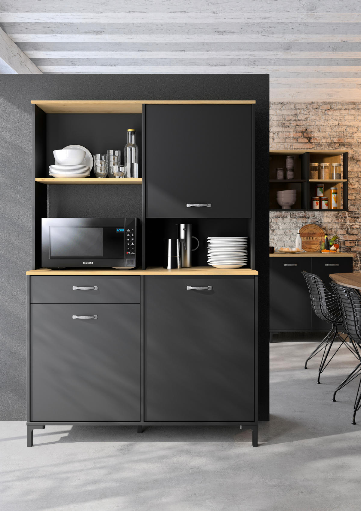 BUFFET 119/180/41 cm  in Schwarz  - Schwarz/Bronzefarben, Trend, Holzwerkstoff/Kunststoff (119/180/41cm) - MID.YOU