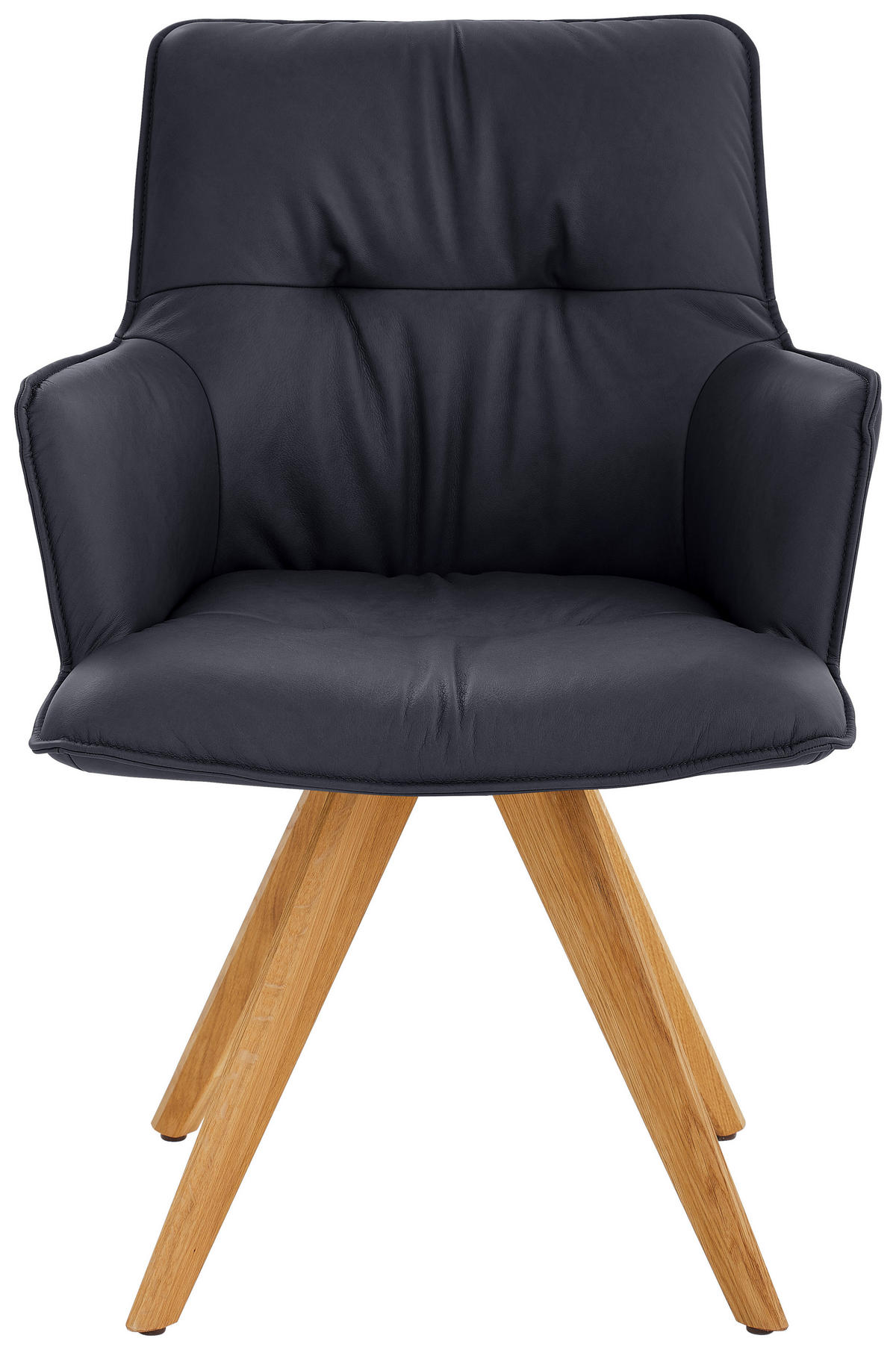 ARMLEHNSTUHL drehbar  in Echtleder pigmentiert  - Eichefarben/Dunkelblau, Design, Leder/Holz (59/89/63cm) - Dieter Knoll