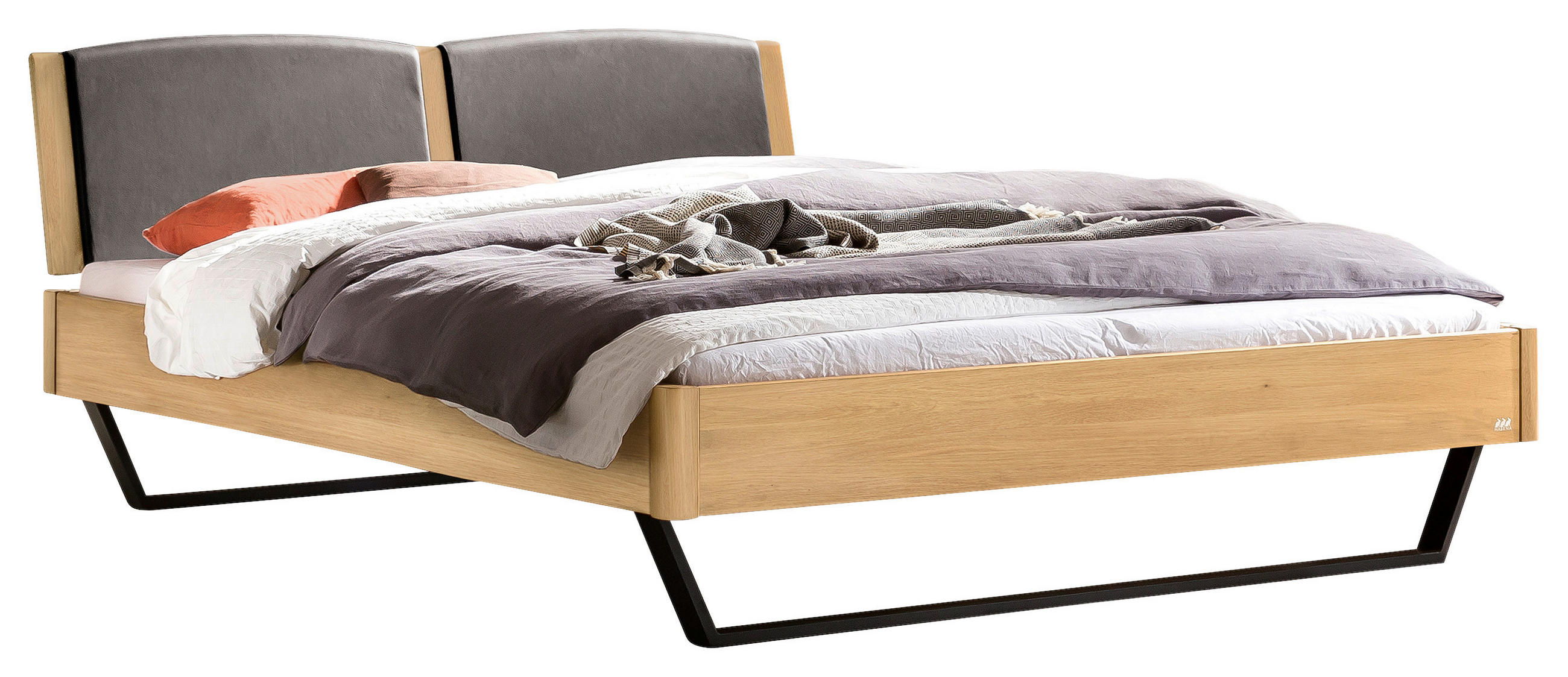 BETT 180/200 cm  in Eichefarben  - Eichefarben/Dunkelgrau, Design, Holz/Metall (180/200cm) - Hasena