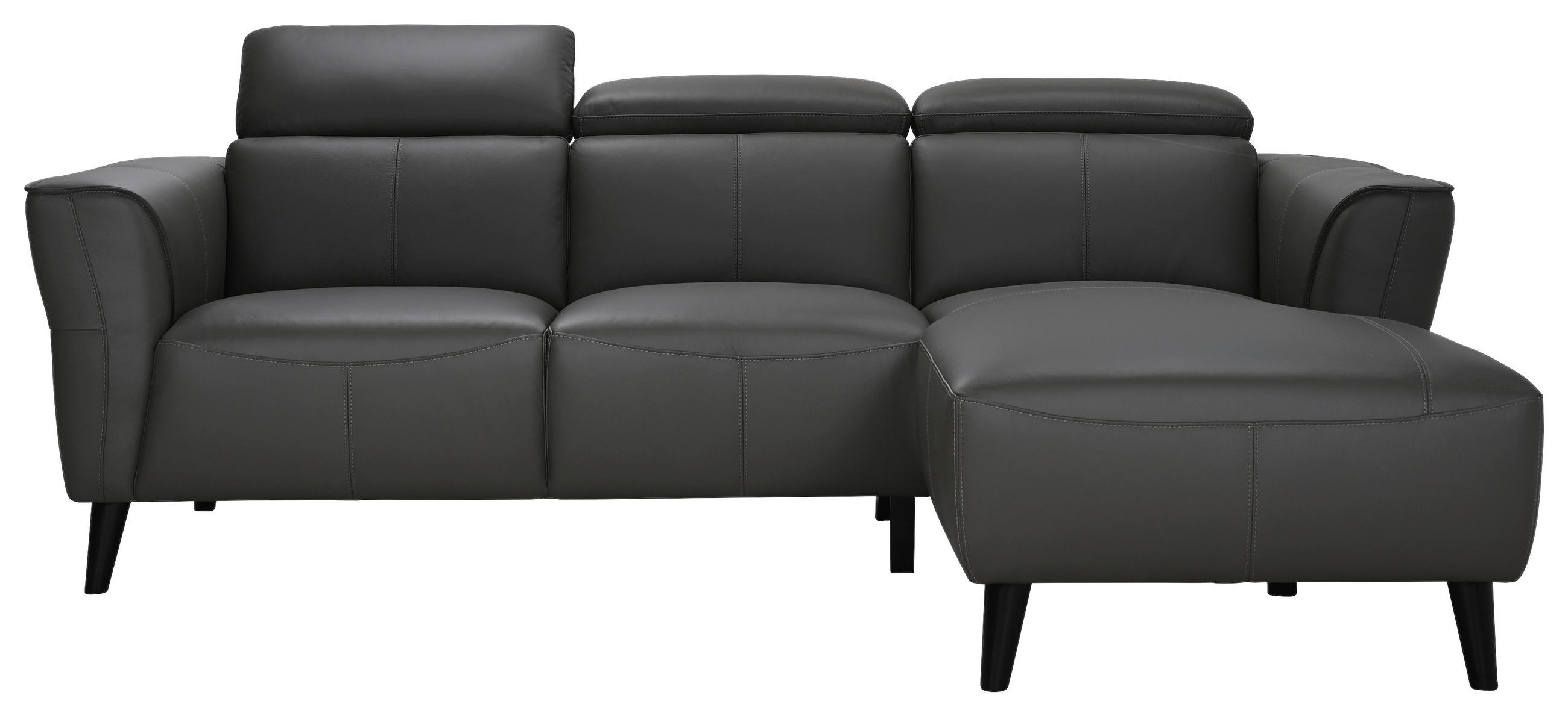 ECKSOFA Grau Echtleder  - Schwarz/Grau, KONVENTIONELL, Leder (223/173cm) - P & B