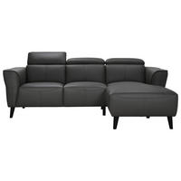 KOTNA SEDEŽNA GARNITURA, pravo usnje siva  - siva/črna, Konvencionalno, usnje (223/173cm) - MID.YOU