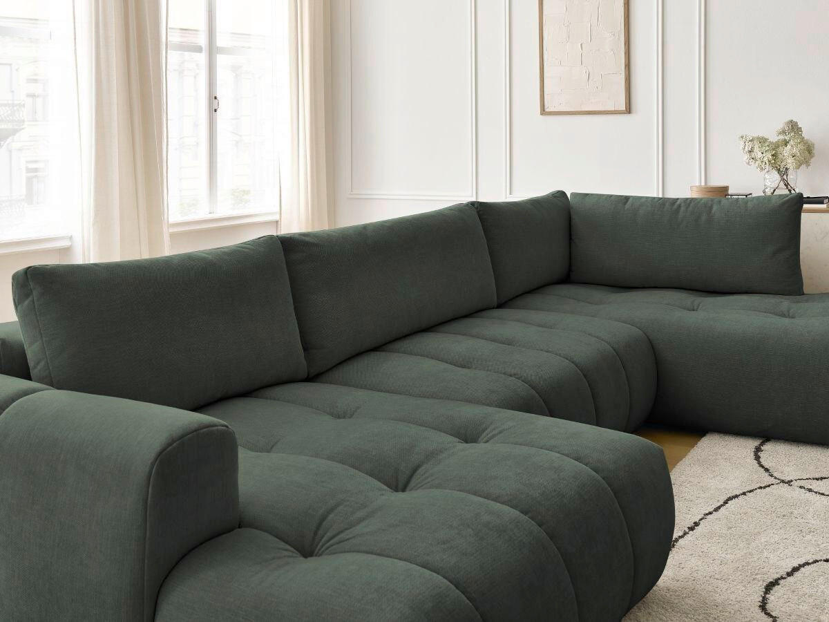 WOHNLANDSCHAFT  FUJI  Grün Leinenoptik  - Schwarz/Grün, MODERN, Kunststoff/Textil (160/377/204cm)