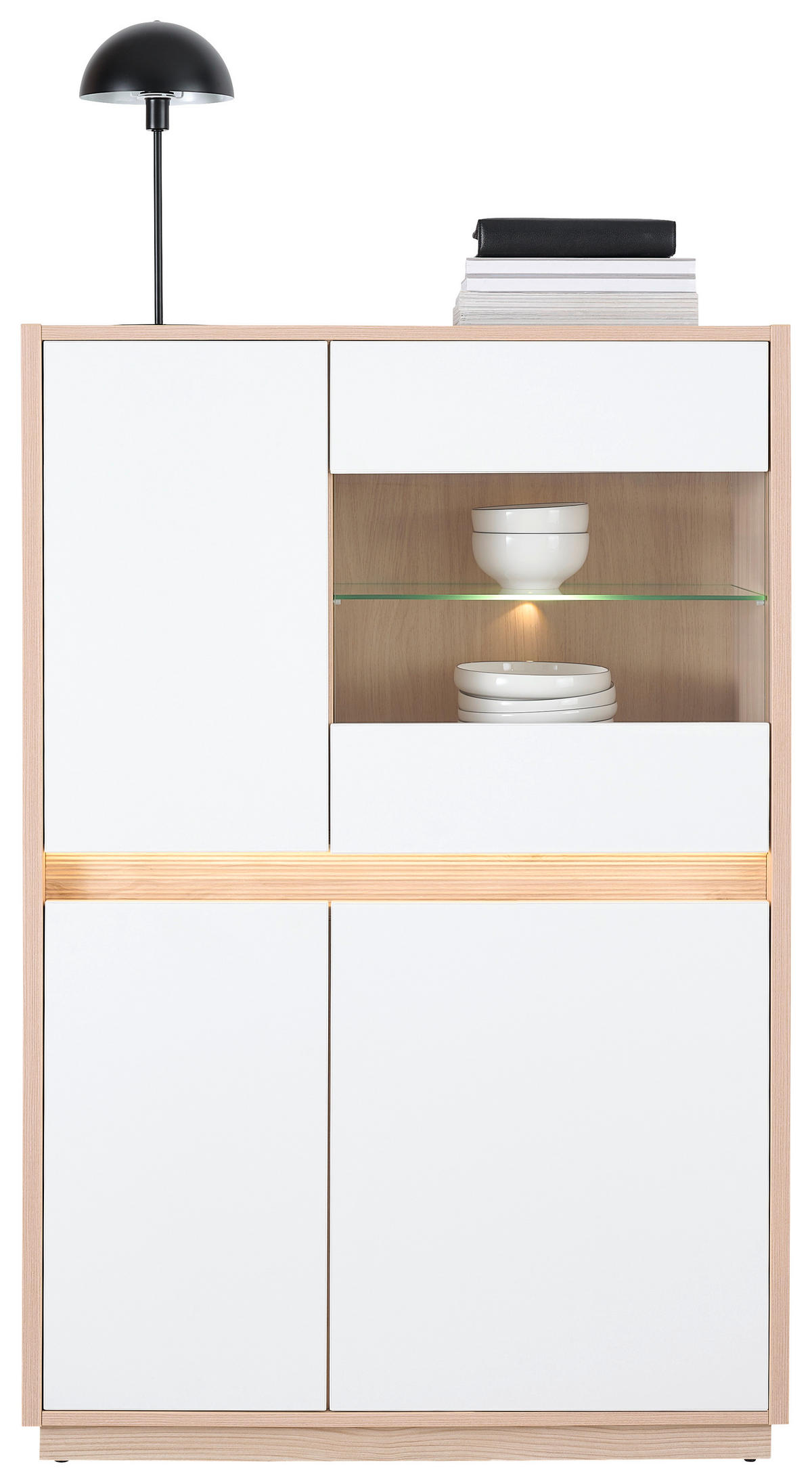 VITRINE Weiss, Eichefarben  95/141,5/42 cm  - Weiss/Eichefarben, Konventionell, Glas/Holzwerkstoff (95/141,5/42cm) - Hom`in