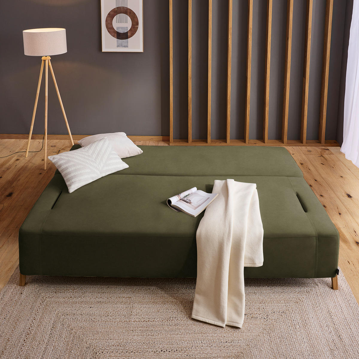SCHLAFSOFA in Holz, Textil Olivgrün  - Naturfarben/Olivgrün, Design, Holz/Textil (211/88/102cm) - Niels Andersson