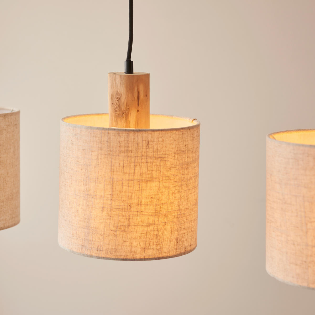 PENDELLEUCHTE 80/20/130 cm  - Schwarz/Naturfarben, Natur, Holz/Textil (80/20/130cm) - Brilliant