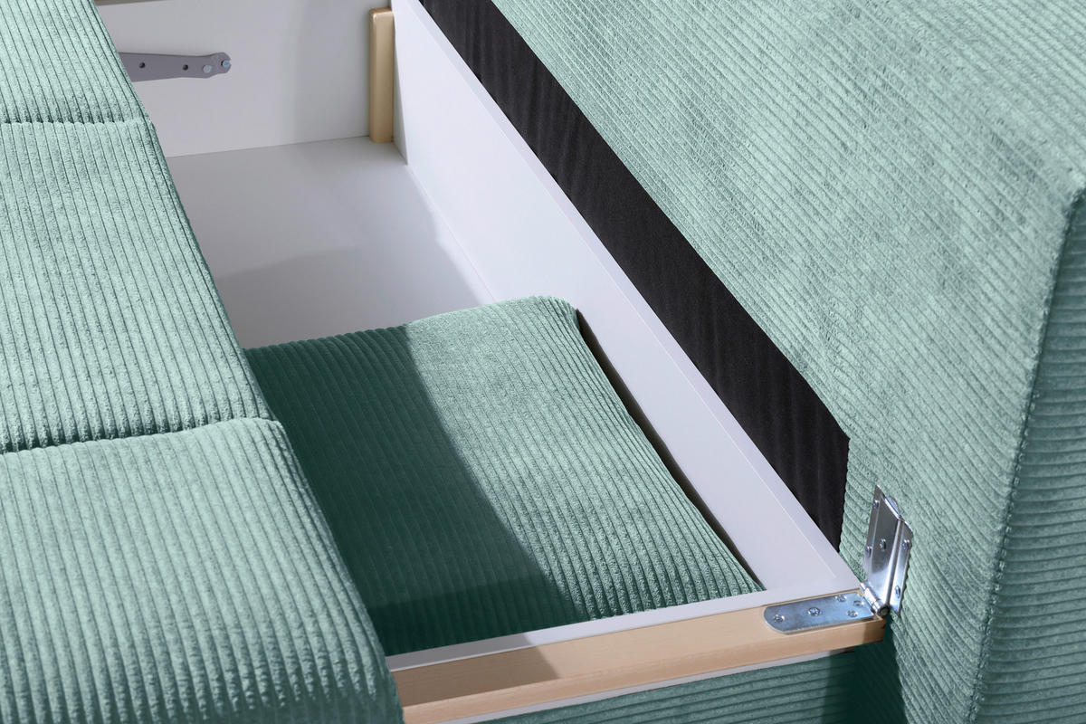 SCHLAFSOFA Cord Türkis  inkl. Bettkasten, Schlaffunktion, Armteilverstellung  - Türkis/Schwarz, Design, Textil/Metall (200/85/90cm) - Novel
