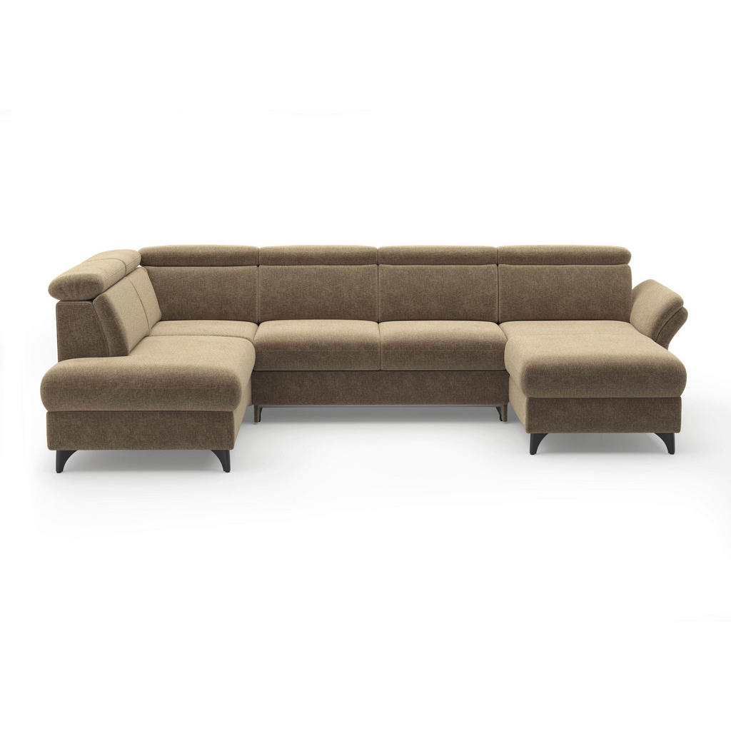 Thumbnail - Sit & More Wohnlandschaft Glendale E, Hellbraun, Textil, 7,5-Sitzer, Ottomane links, U-Form, 321x193 cm, Goldenes M, Oek...