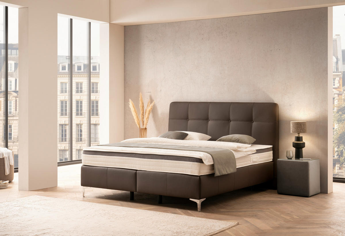 BOXSPRINGBETT 180/200 cm  in Braun  - Chromfarben/Braun, Basics, Leder/Holz (180/200cm) - Novel